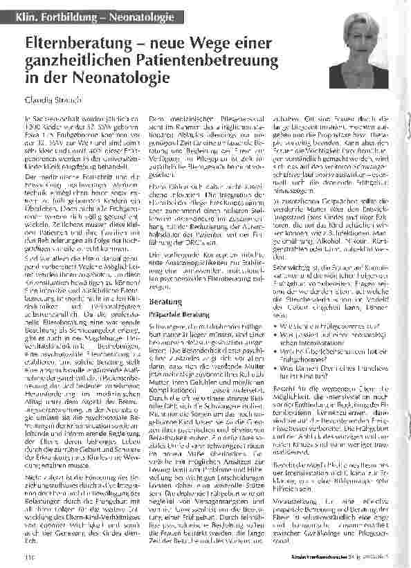 Vorschauseite 1: Elternberatung - neue Wege einer ganzheitlichen Patientenbetreuung in der Neonatologie
