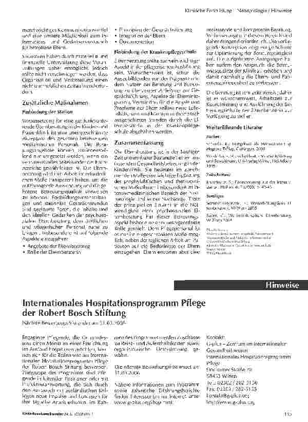 Vorschauseite 4: Elternberatung - neue Wege einer ganzheitlichen Patientenbetreuung in der Neonatologie