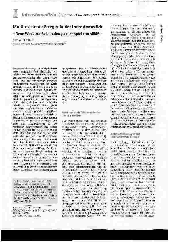 Vorschauseite 1: Multiresistente Erreger in der Intensivmedizin- Neue Wege zur Bekämpfung am Beispiel von MRSA -