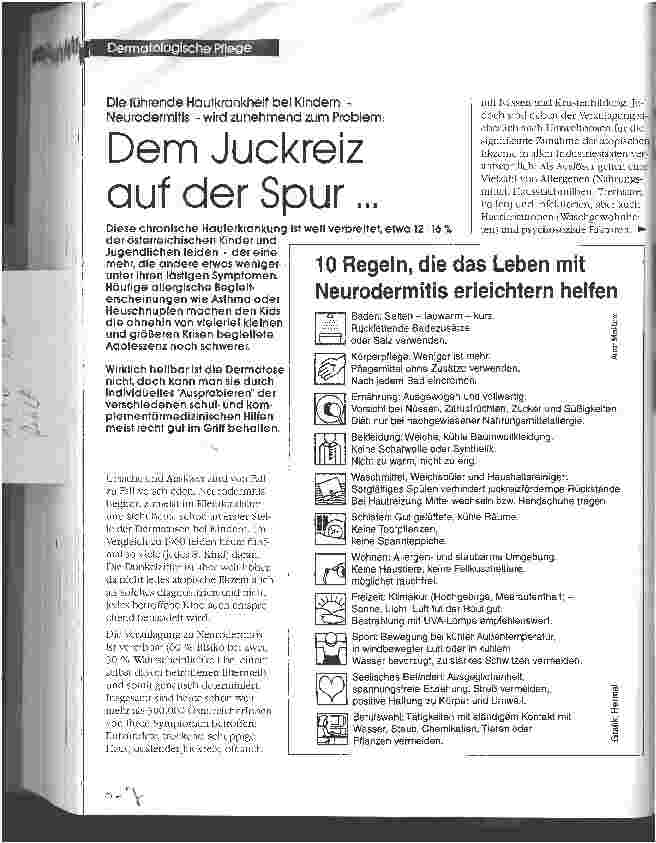 Vorschauseite 1: Die führende Hautkrankheit bei Kindern - Neurodermitis - wird zunehmend zum Problem: Dem Juckreiz auf der Spur. ..