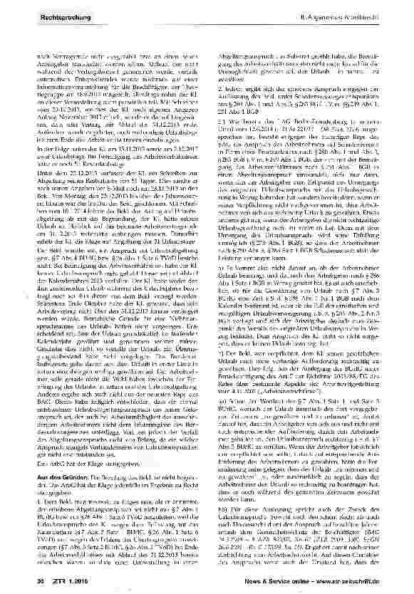 Vorschauseite 2: Urlaubsabgeltung bei Verfall des Urlaubsanspruchs BUrIG §7 Abs. 4; TVÖD §26; BGB §§280, 283, 249