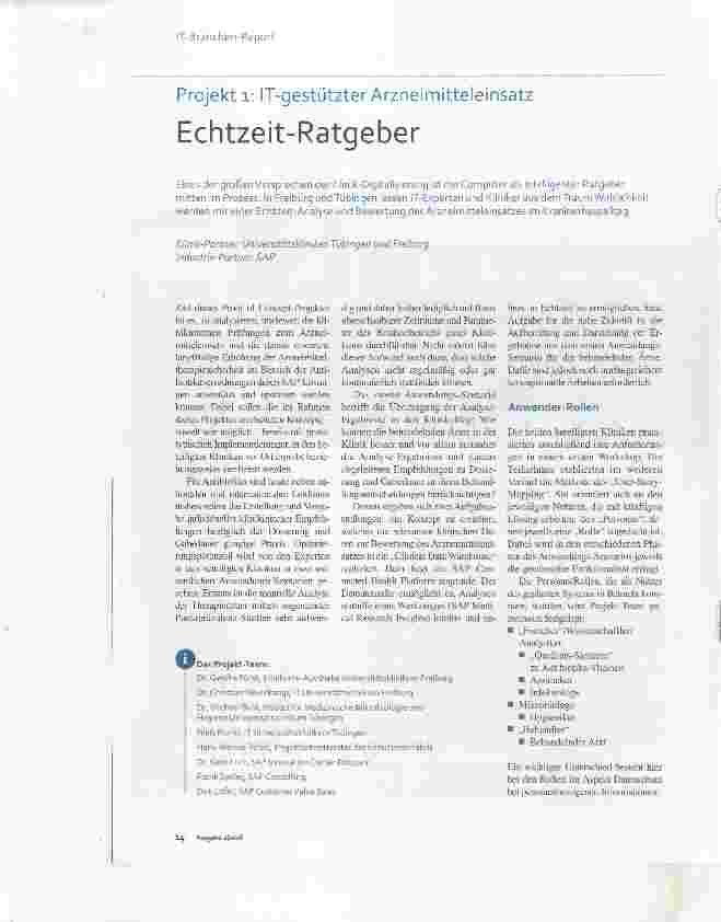 Vorschauseite 1: Projekt i: IT-gestützter Arzneimitteleinsatz Echtzeit-Ratgeber