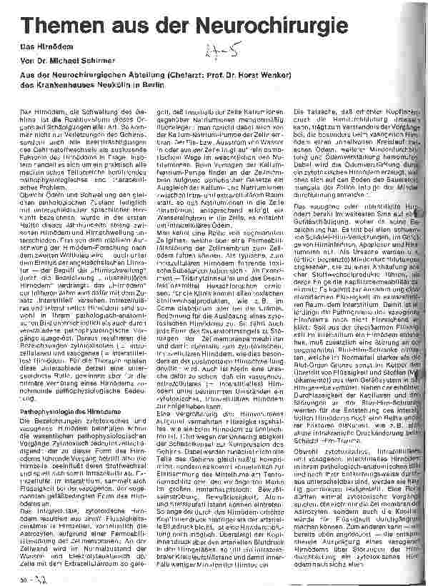 Vorschauseite 1: Themen aus der Neurochirurgie Das Hirnödem