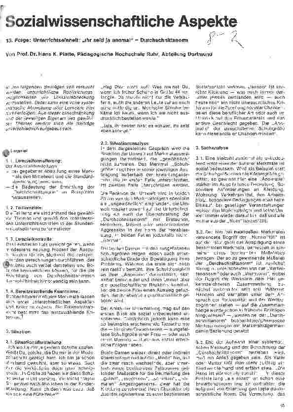 Vorschauseite 1: Sozialwissenschaftliche Aspekte 13. Folge: Unterrichtseinheit: Ihr seid anomal - Durchschnittsnorm