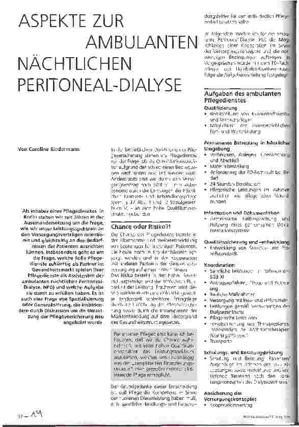 Vorschauseite 1: Aspekte zur ambulanten nächtlichen Peritoneal-Dialyse