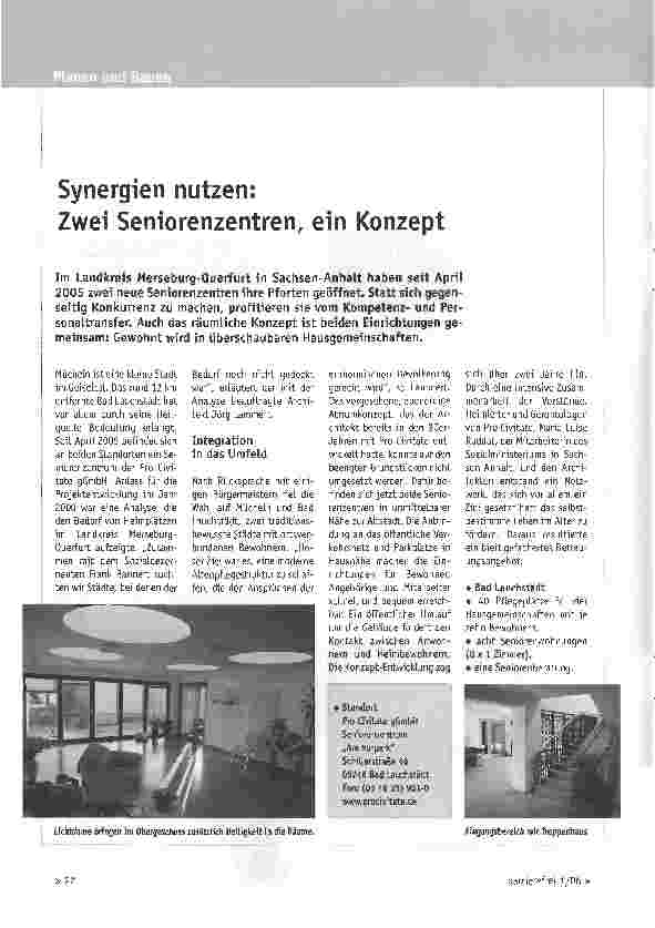 Vorschauseite 1: Synergien nutzen: Zwei Seniorenzentren, ein Konzept