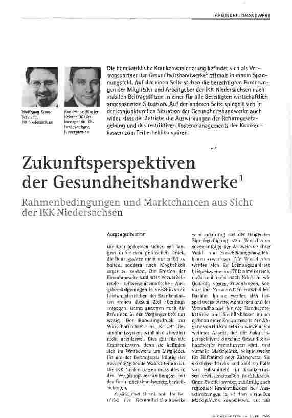 Vorschauseite 1: Zukunftsperspektiven der Gesundheitshandwerke