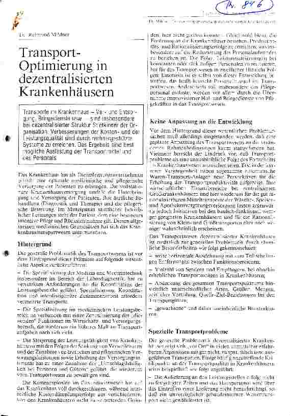 Vorschauseite 1: Transport- Optimierung in dezentralisierten Krankenhäusern