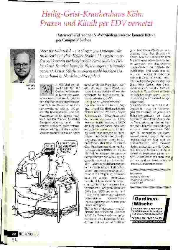 Vorschauseite 1: Heilig-Geist-Krankenhaus Köln: Praxen und Klinik per EDV vernetzt Datenverbund mednet NRW/Niedergelassene können Betten per Computer buchen