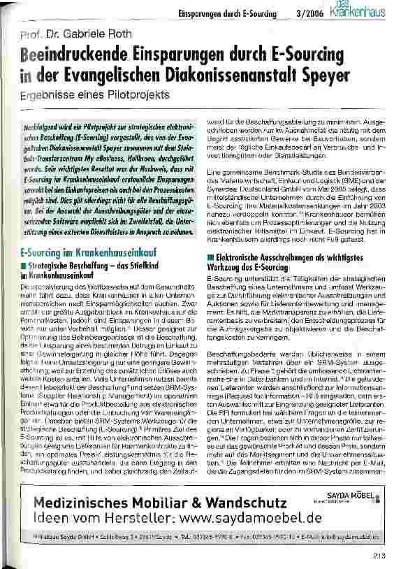 Vorschauseite 1: Beeindruckende Einsparungen durch E-Sourcing in der Evangelischen Diakonissenanstalt Speyer