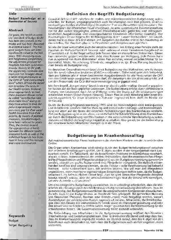 Vorschauseite 2: Budgetkenntnisse sind Erfolgsparameter