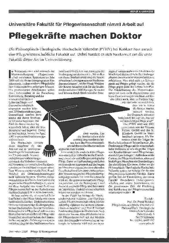 Vorschauseite 1: Universitäre Fakultät für Pflegewissenschaft nimmt Arbeit auf - Pflegekräfte machen Doktor