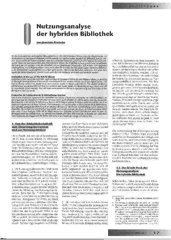 Vorschauseite 1: Nutzungsanalyse der hybriden Bibliothek