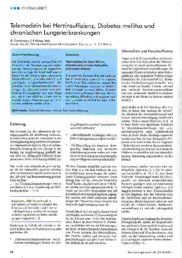Vorschauseite 1: Telemedizin bei Herzinsuffizienz, Diabetes mellitus und chronischen Lungenerkrankungen
