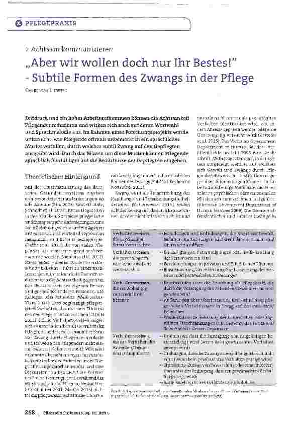 Vorschauseite 1: „Aber wir wollen doch nur Ihr Bestes! Subtile Formen des Zwangs in der Pflege