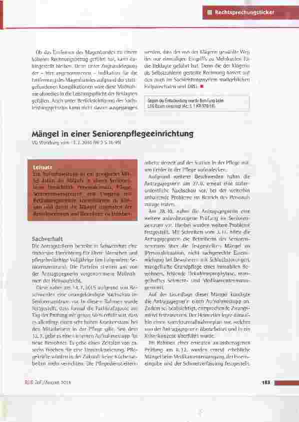 Vorschauseite 1: Mängel in einer Seniorenpflegeeinrichtung