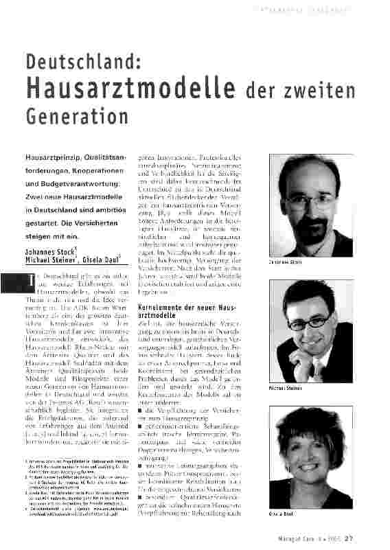 Vorschauseite 1: Deutschland:Hausarztmodelle der zweiten Generation