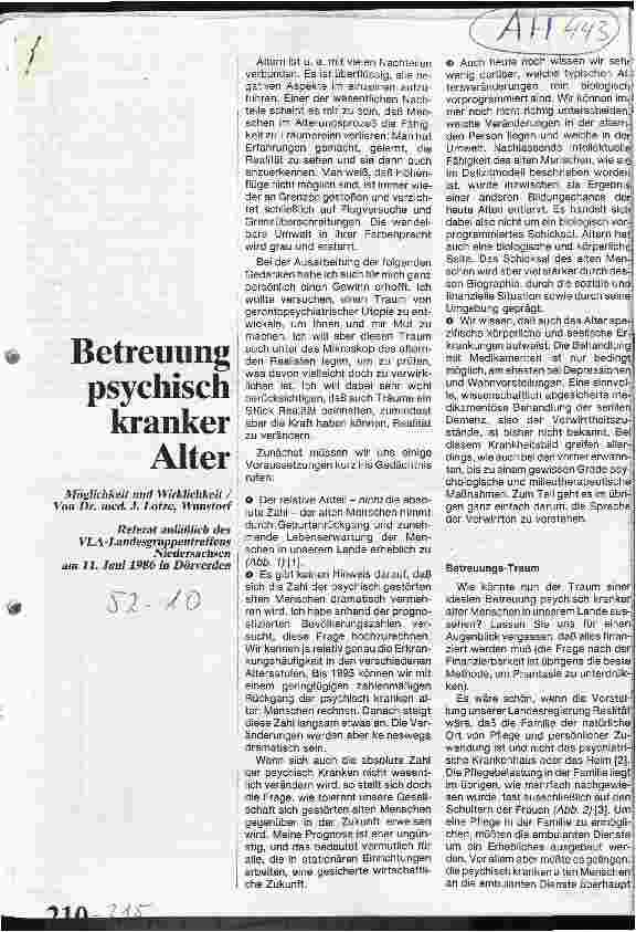 Vorschauseite 1: Betreuung psychisch kranker Alter/ Möglichkeiten und Wirklichkeit