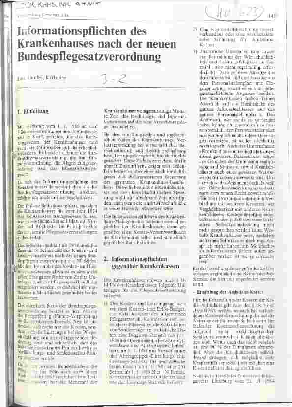 Vorschauseite 1: Informationspflichten des Krankenhauses nach der neuen Bundespflegesatzverordnung