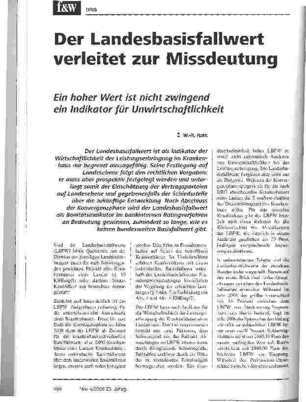 Vorschauseite 1: Der Landesbasisfallwert verleitet zur Missdeutung