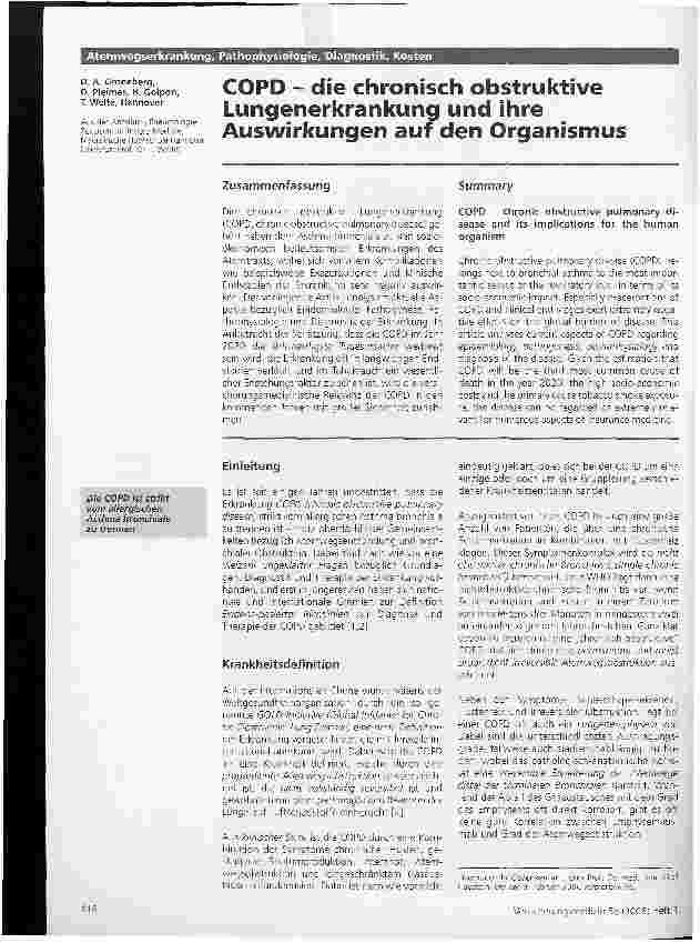 Vorschauseite 1: COPD - die chronisch obstruktive Lungenerkrankung und ihre Auswirkungen auf den Organismus