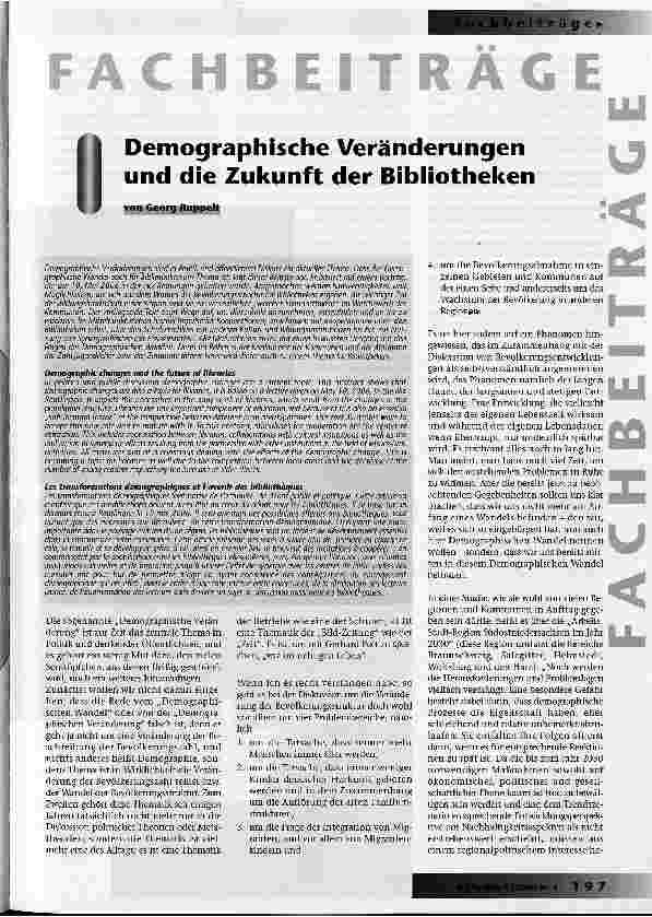 Vorschauseite 1: Demographische Veränderungen und die Zukunft der Bibliotheken