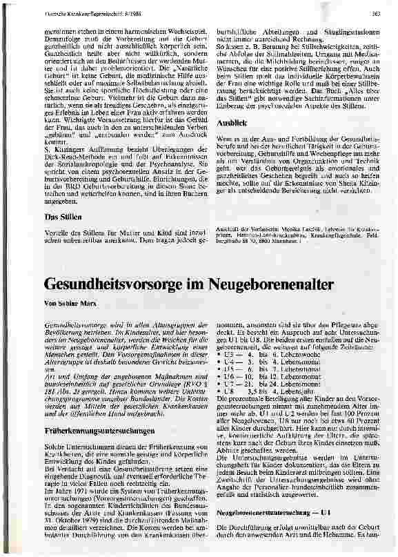 Vorschauseite 1: Gesundheitsvorsorge im Neugeborenenalter