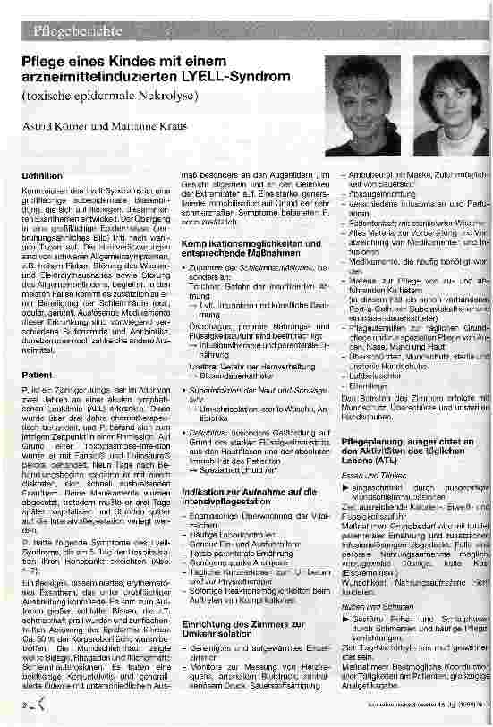 Vorschauseite 1: Pflege eines Kindes mit einem arzneimittelinduzierten Lyell-Syndrom (toxische epidermale Nekrylose)
