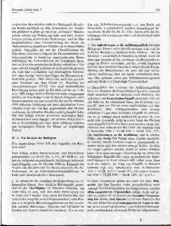 Vorschauseite 2: Zum Umfang der Risikoaufklärung bei altruistischen Blutspenden