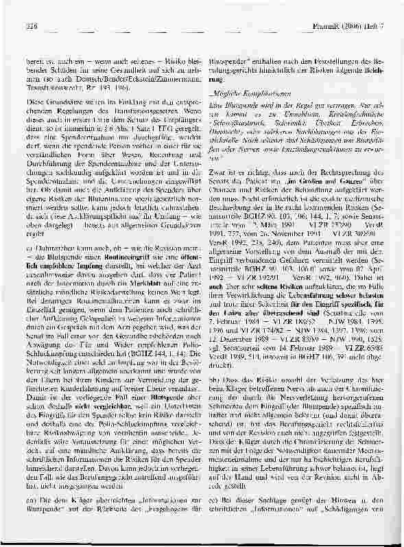 Vorschauseite 3: Zum Umfang der Risikoaufklärung bei altruistischen Blutspenden