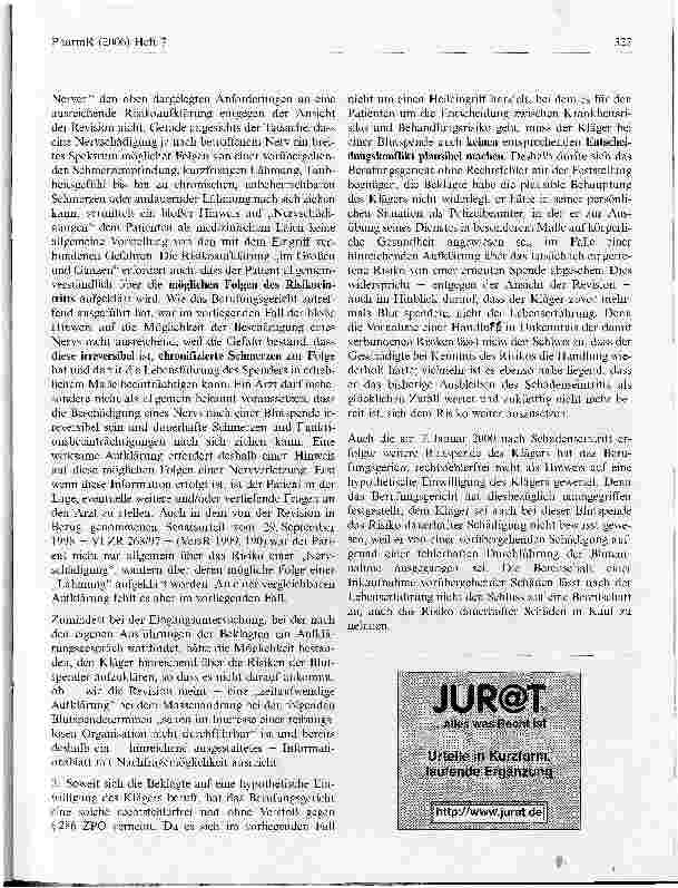 Vorschauseite 4: Zum Umfang der Risikoaufklärung bei altruistischen Blutspenden