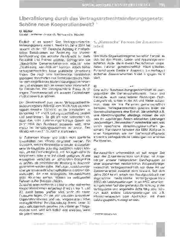 Vorschauseite 1: Liberalisierung durch das Vertragsarztrechtsänderungsgesetz: Schöne neue Kooperationswelt?