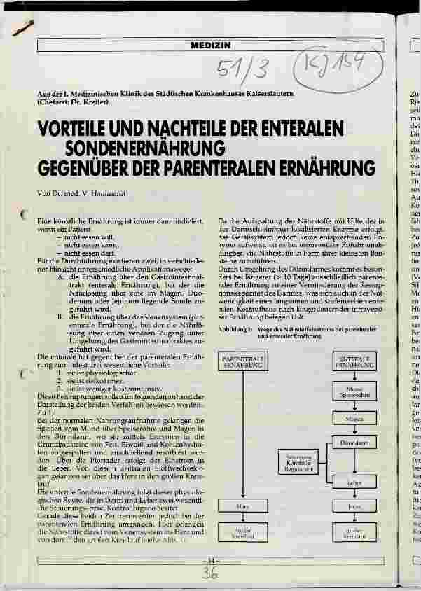 Vorschauseite 1: Vorteile und Nachteile der Enteralen Sondenernährung gegenüber der parenteralen Ernährung