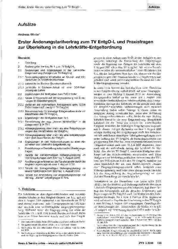 Vorschauseite 1: Erster Änderungstarifvertrag zum TV EntgO-L und Praxisfragen zur Überleitung in die Lehrkräfte-Entgeltordnung