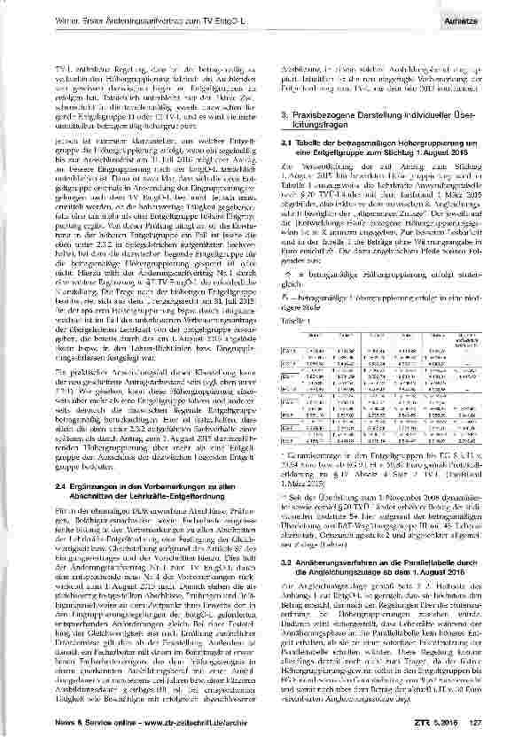 Vorschauseite 5: Erster Änderungstarifvertrag zum TV EntgO-L und Praxisfragen zur Überleitung in die Lehrkräfte-Entgeltordnung
