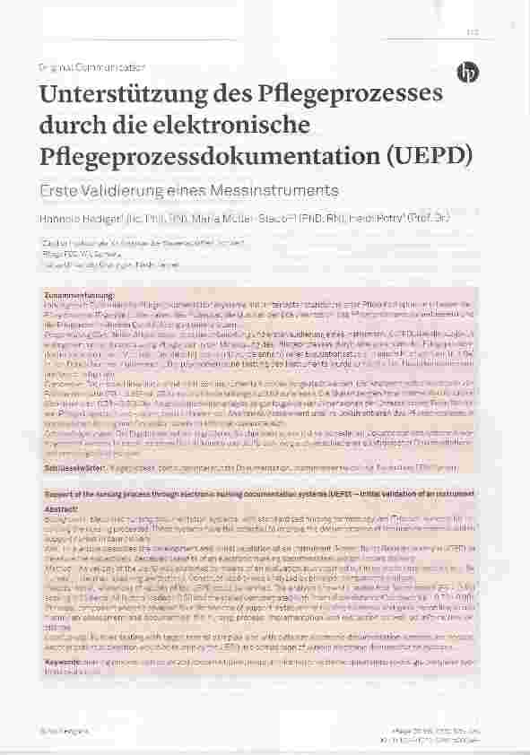Vorschauseite 1: Unterstützung des Pflegeprozesses durch die elektronische Pflegeprozessdokumentation (UEPD)