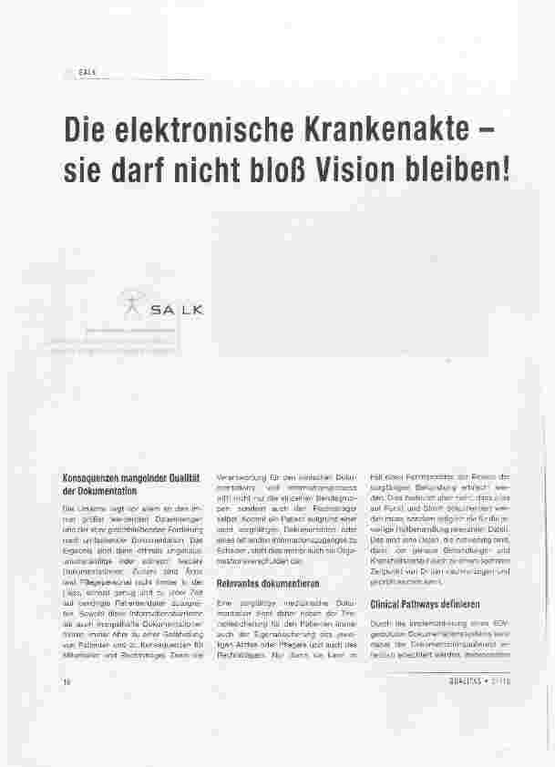 Vorschauseite 1: Die elektronische Krankenakte sie darf nicht bloß Vision bleiben!