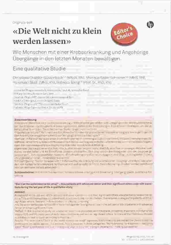 Vorschauseite 1: Die Welt nicht zu klein werden lassen