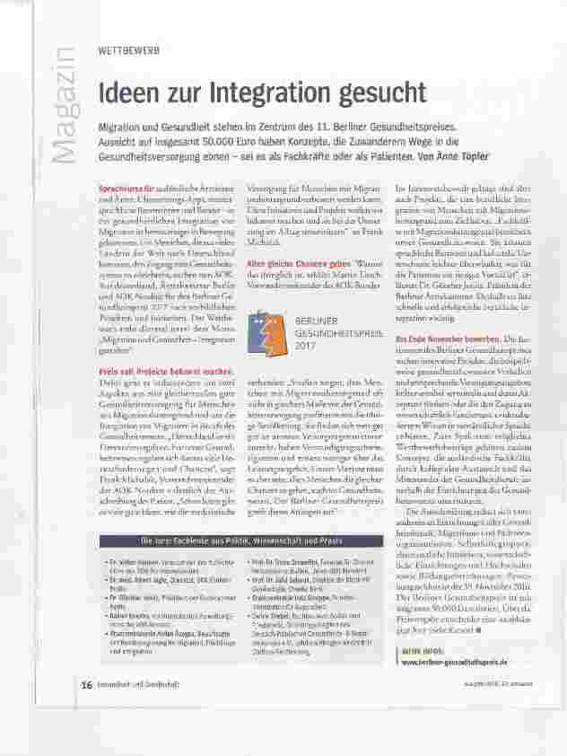 Vorschauseite 1: Ideen zur Integration gesucht