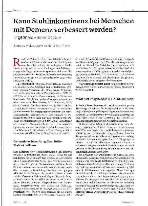 Vorschauseite 1: Kann Stuhlinkontinenz bei Menschen mit Demenz verbessert werden?