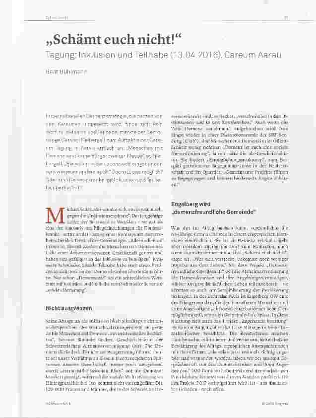 Vorschauseite 1: „Schämt euch nicht! “ Tagung: Inklusion und Teiihabe (13. 04. 2016), Careum Aarau