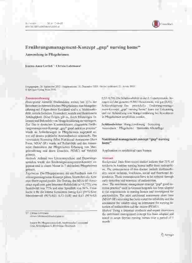 Vorschauseite 1: Ernährungsmanagement-Konzept „gnp® nursing home Anwendung in Pflegeheimen