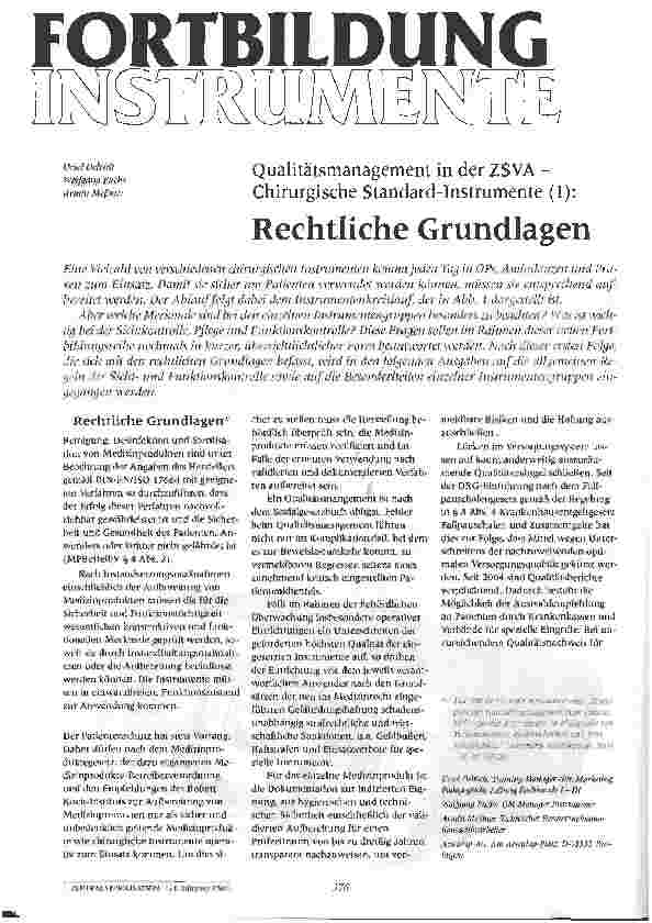 Vorschauseite 1: Qualitätsmanagement in der ZSVA -Chirurgische Standard-Instrumente (1): Rechtliche Grundlagen