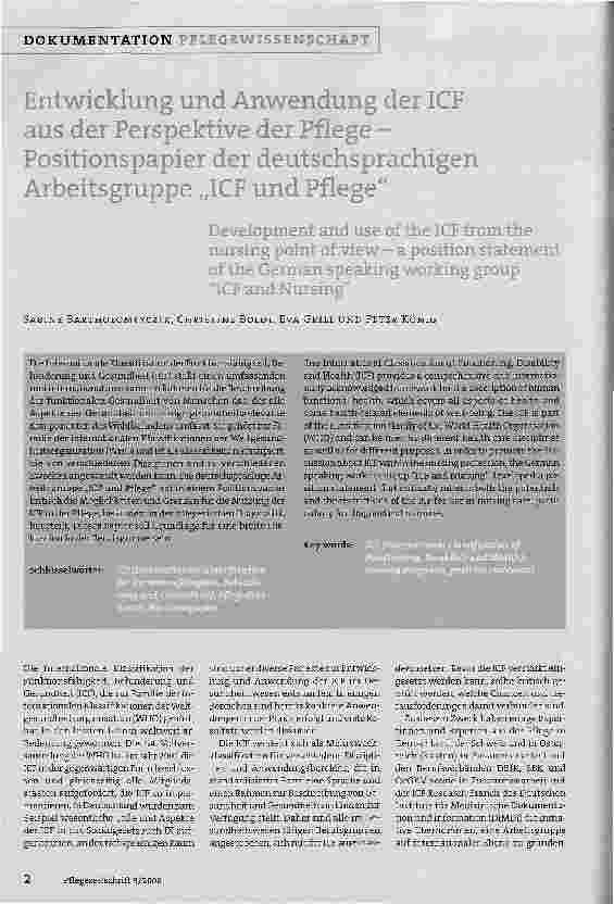Vorschauseite 1: Entwicklung und Anwendung der ICF aus der Perspektive der Pflege - Positionspapier der deutschsprachigen Arbeitsgruppe ICF und Pflege