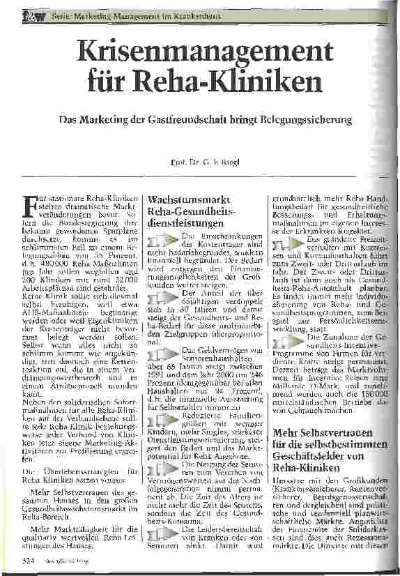 Vorschauseite 1: Marketing-Management im Krankenhaus: Krisenmanagement für Reha-Klinken