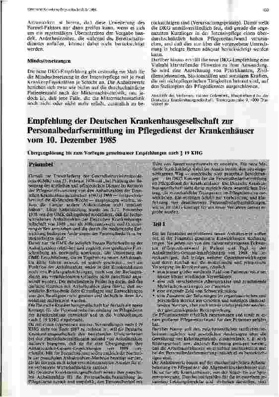 Vorschauseite 3: Neue Empfehlung der Deutschen Krankenhausgesellschaft für die Ermittlung des Personalbedarfs im Pflegedienst der Krankenhäuser
