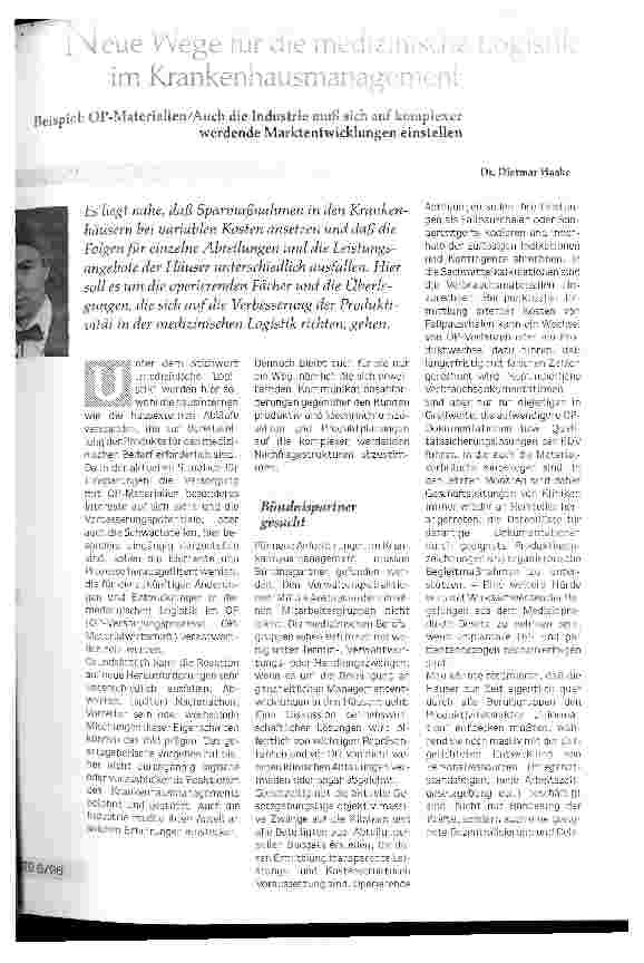 Vorschauseite 1: Neue Wege für die medizinische Logistik im Krankenhausmanagement