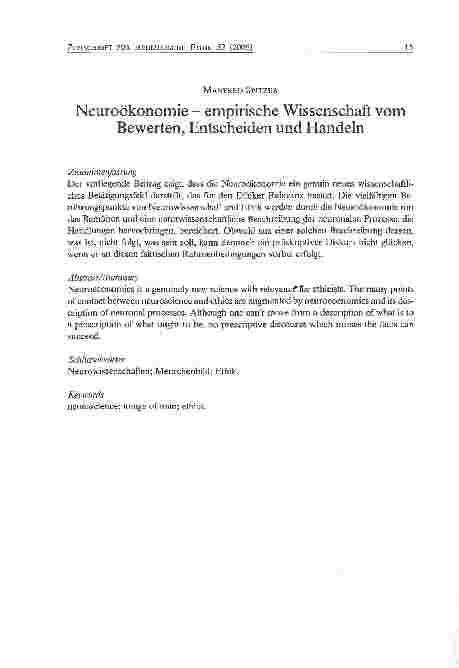 Vorschauseite 1: Neuroökonomie - empirische Wissenschaft vom Bewerten, Entscheiden und Handeln