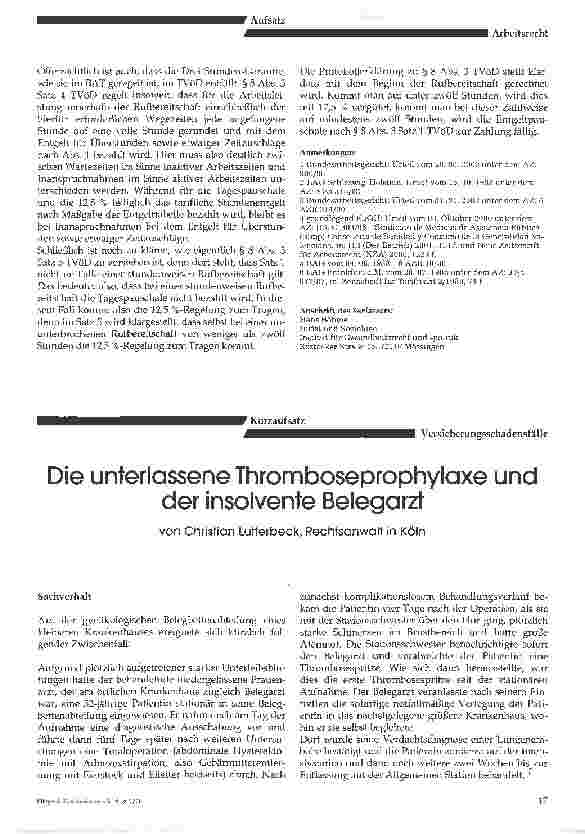 Vorschauseite 1: Die unterlassene Thromboseprophylaxe undder insolvente Belegarzt