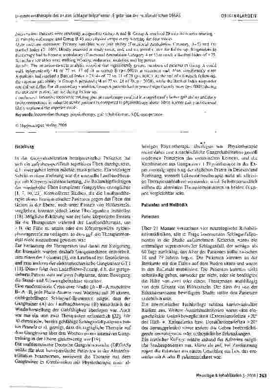 Vorschauseite 2: Lokomotionstherapie des akuten Schlaganfallpatienten: Ergebnisse der multizentrischen Deutschen Gangtrainer Studie (DEGAS)